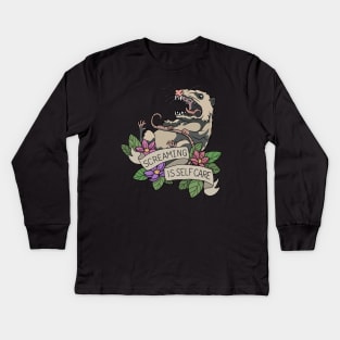 Possum - Screaming is self care Kids Long Sleeve T-Shirt